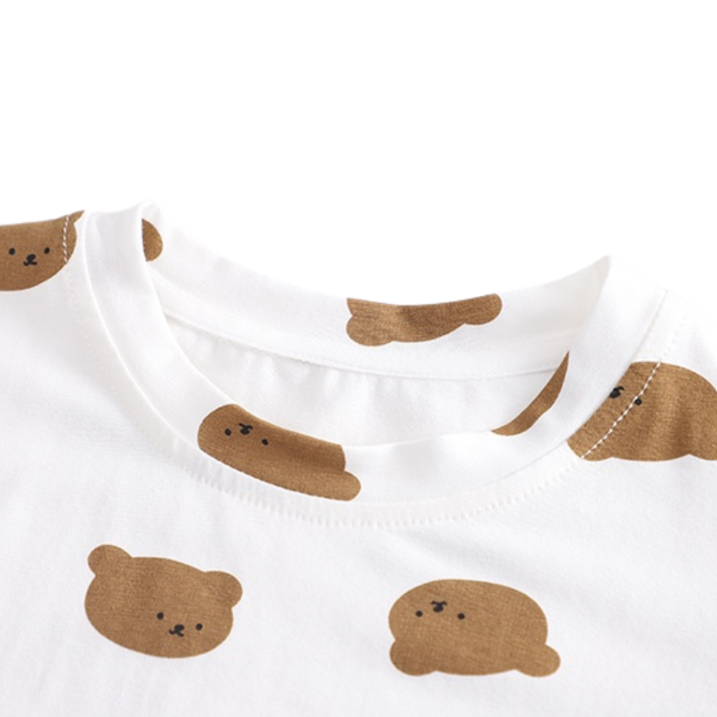 Salopette Unisexe pour Enfants avec T-shirt Blanc et Motif Ourson
