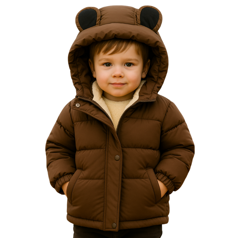 Veste d’Hiver Enfant Doublée avec Capuche Ours
