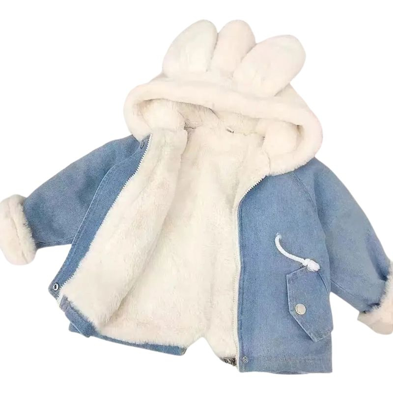 Veste en Jean Doublée Enfant avec Capuche Lapin