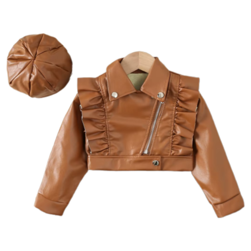 Veste et Béret en Similicuir pour Fille