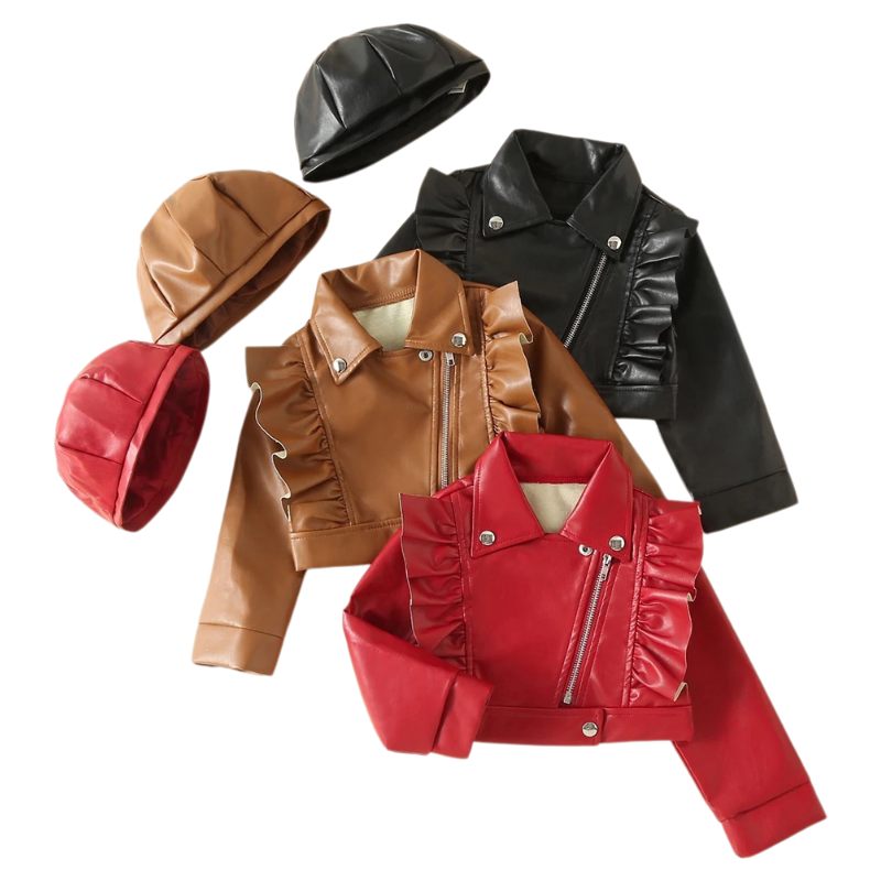 Veste et Béret en Similicuir pour Fille