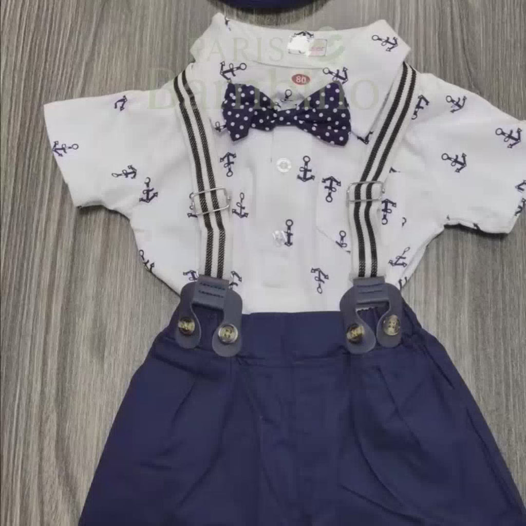 Ensemble Costume Bébé Garçon avec Bretelles, Nœud Papillon et Béret