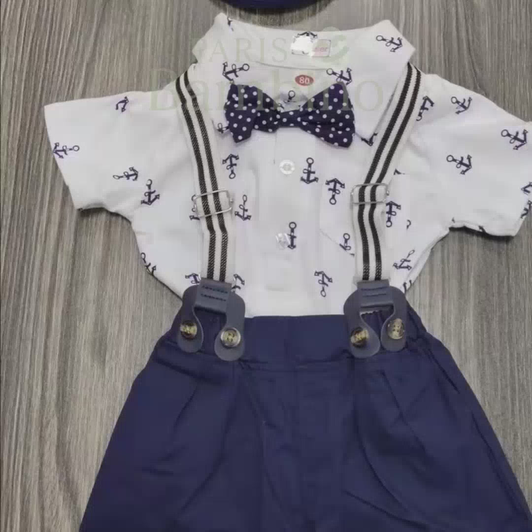 Ensemble Costume Bébé Garçon avec Bretelles, Nœud Papillon et Béret