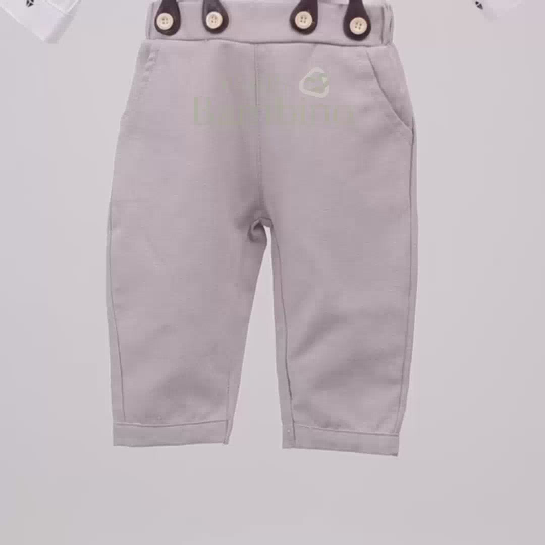 Ensemble Costume Bébé Garçon avec Pantalon à Bretelles, Body Chemise et Béret – Tenue de Cérémonie