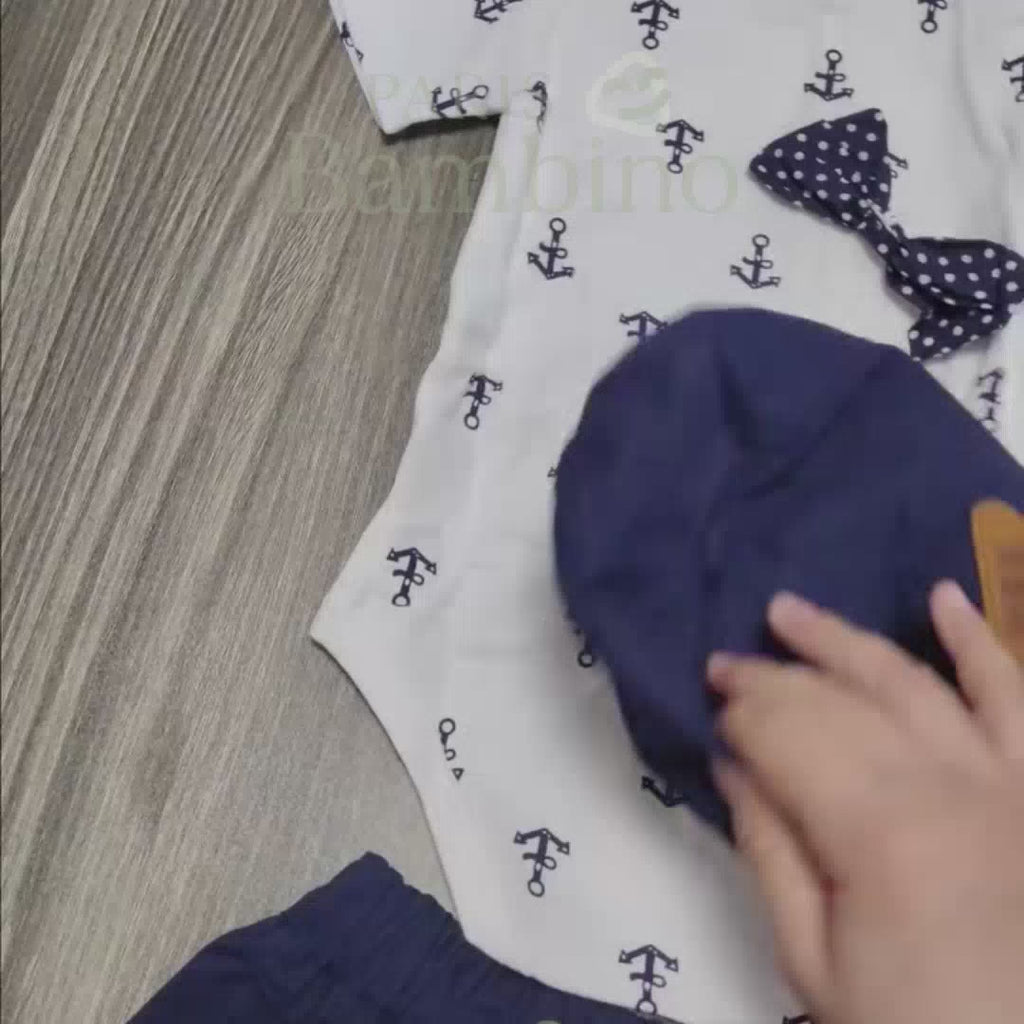 Ensemble Costume Bébé Garçon avec Bretelles, Nœud Papillon et Béret