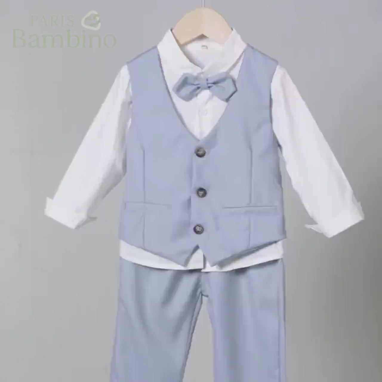 Ensemble de Cérémonie Garçon 4 Pièces avec Gilet, Pantalon, Chemise et Nœud Papillon