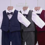 Costume Bébé Garçon avec Bretelles, Gilet et Béret – Tenue de Cérémonie