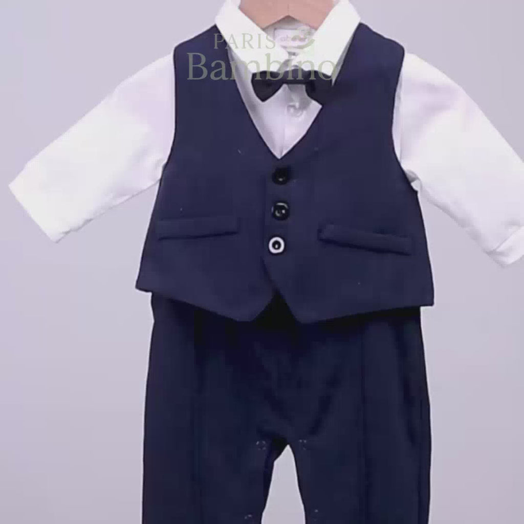 Costume Bébé Garçon avec Bretelles, Gilet et Béret – Tenue de Cérémonie