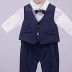 Costume Bébé Garçon avec Bretelles, Gilet et Béret – Tenue de Cérémonie